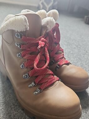 Time and Tru Tan Lace-Up Boots with Red Laces